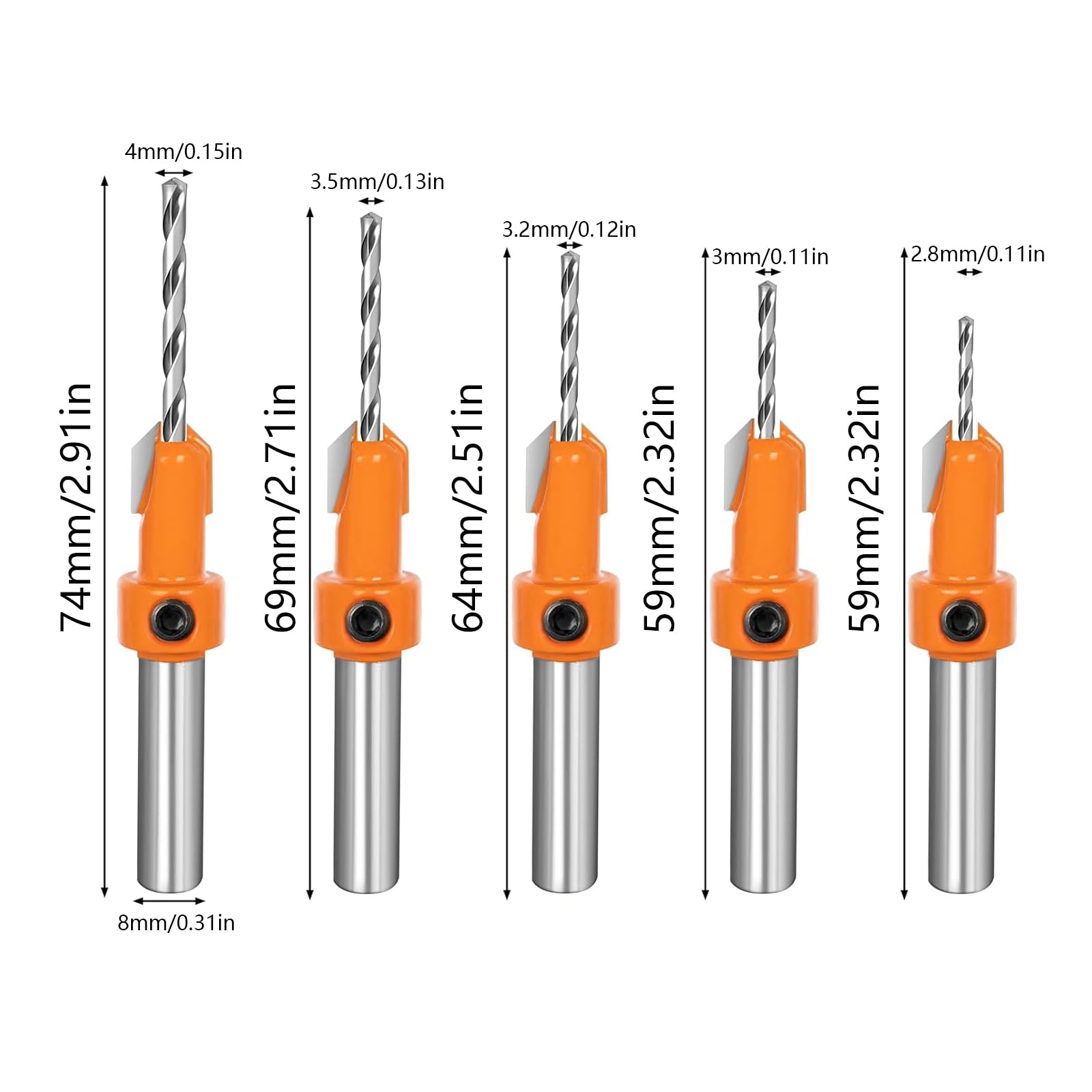 Set Svasatore Per Legno Con Punte Regolabili | Per Fori Precetti E Smussati | Include Chiave Esagonale - Foto 5