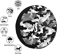 Vista 3 de Funda protectora de rueda de repuesto de camuflaje negro, gris y blanco, protección solar resistente a la intemperie, ajuste universal