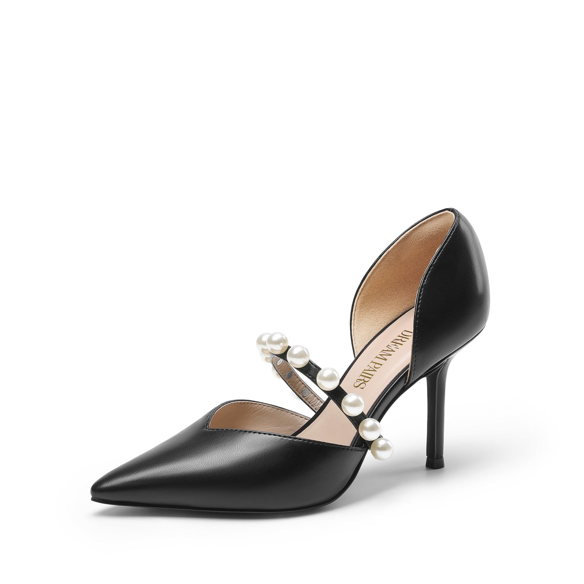 DREAM PAIRS Women's Closed Toe High Heels Stiletto Pointed Toe Strappy Pearl Elegant D'Orsay Dress Wedding Party Pumps Shoes