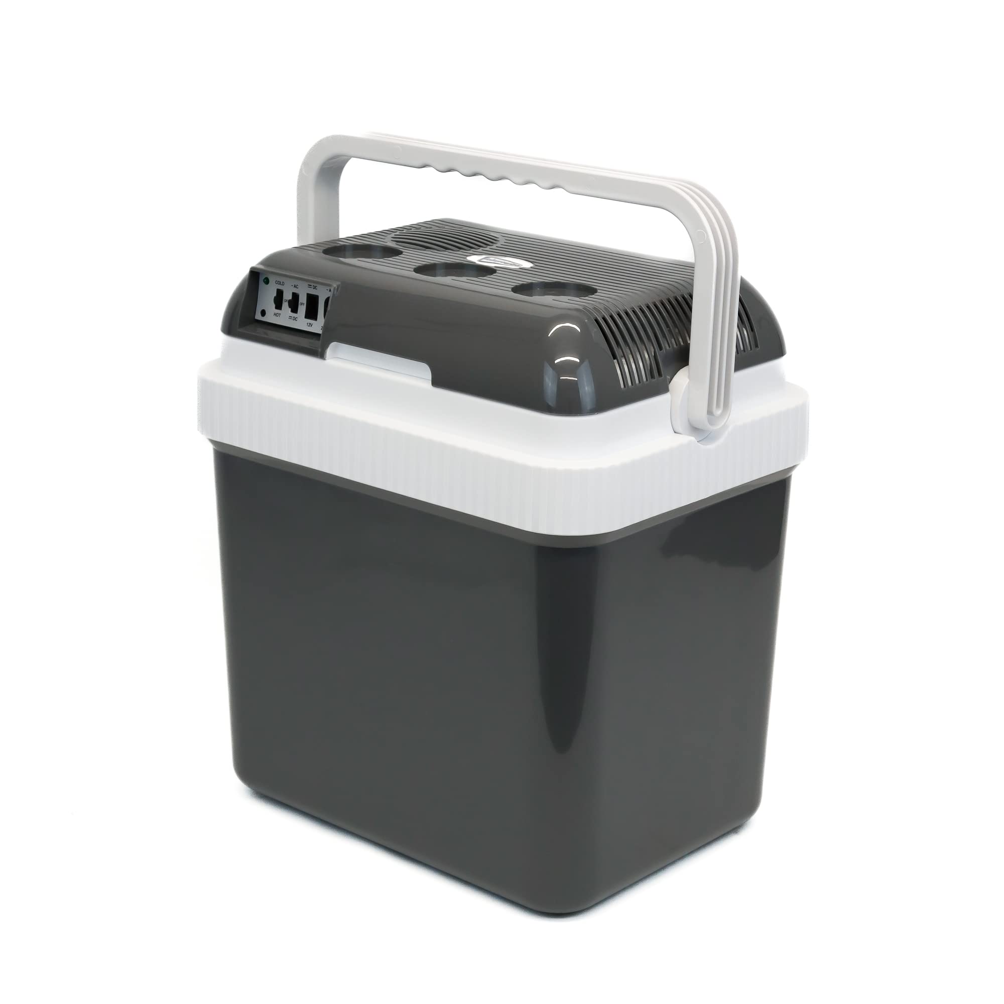 Leisurewize โ 24 Litre Portable Electric Cool/Warm Box For Drinks and Food 12V DC / 240V AC Adapter Festival Camping Beach Travel Picnic BBQ Cooler (Grey/White)