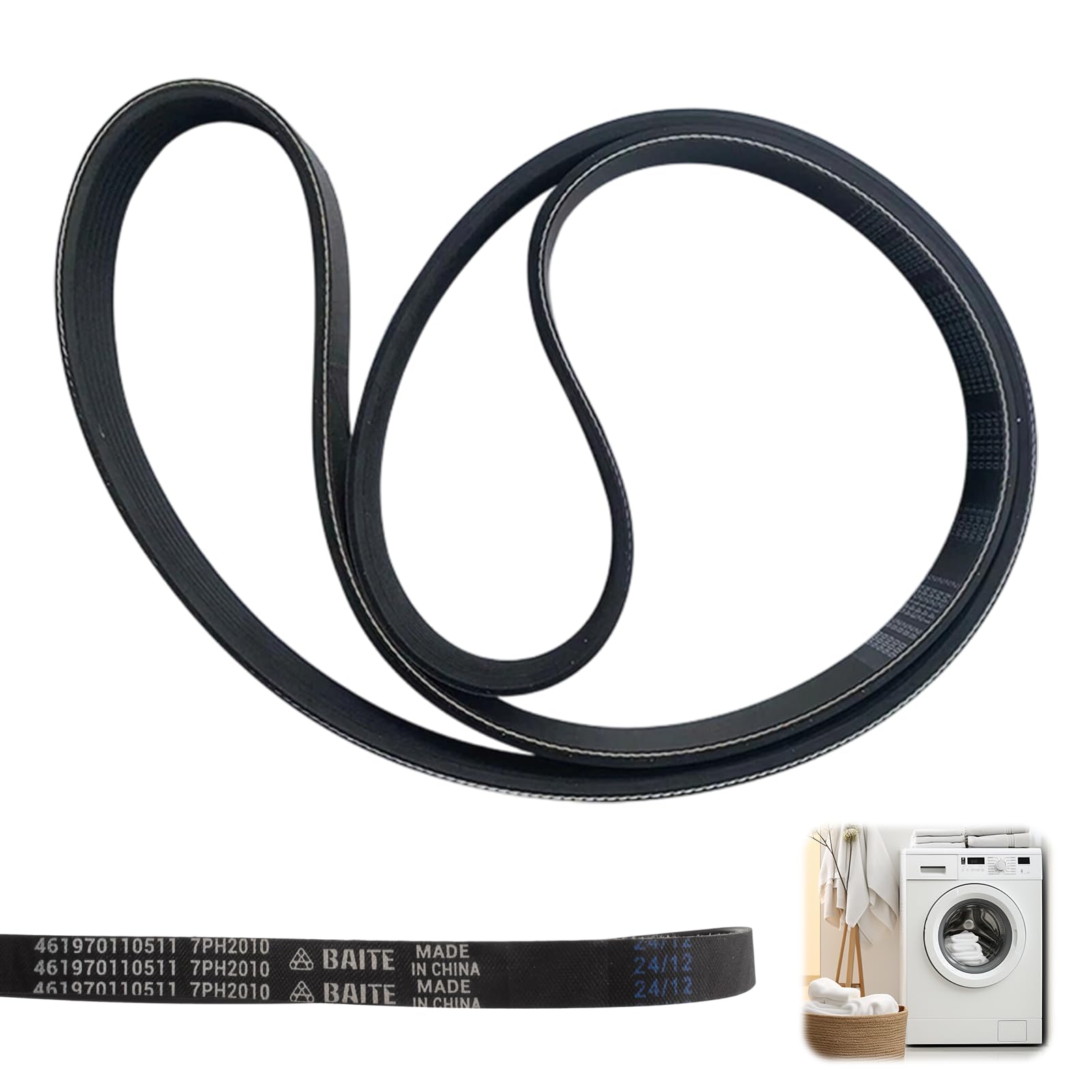 7PH2010 Courroie Nervurée en V pour Sèche-Linge, Accessoires de Sèche-linge pour Maison Compatible avec Whirlpool et Hotpoint, Courroie en Caoutchouc Fermée C00311014 - 1