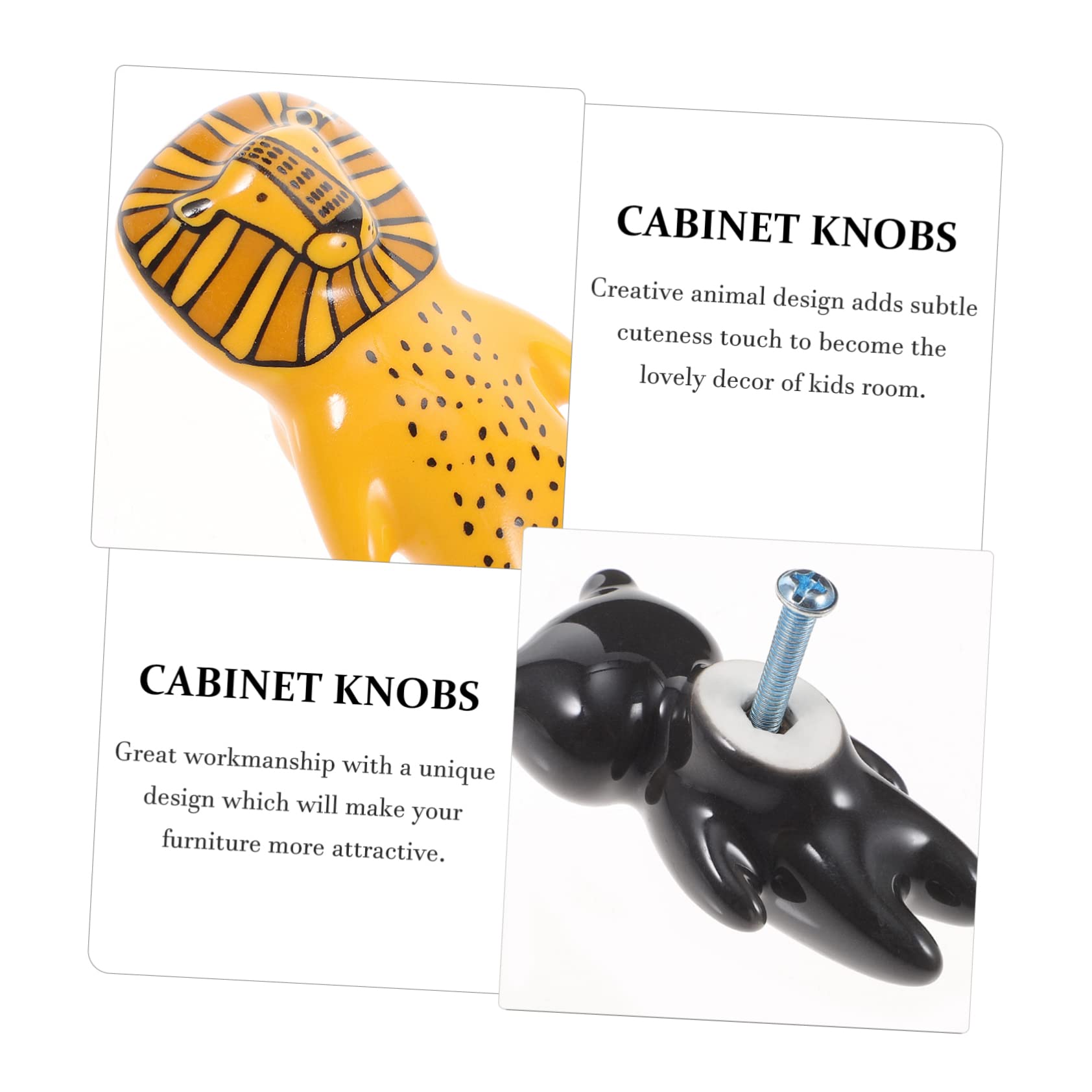 YARNOW 8 Pomelli per Mobili a Forma di Animale, in Ceramica e Lega, per Cameretta, 8 Pezzi, Facili da Installare, Decorativi per Armadio e Cassetto