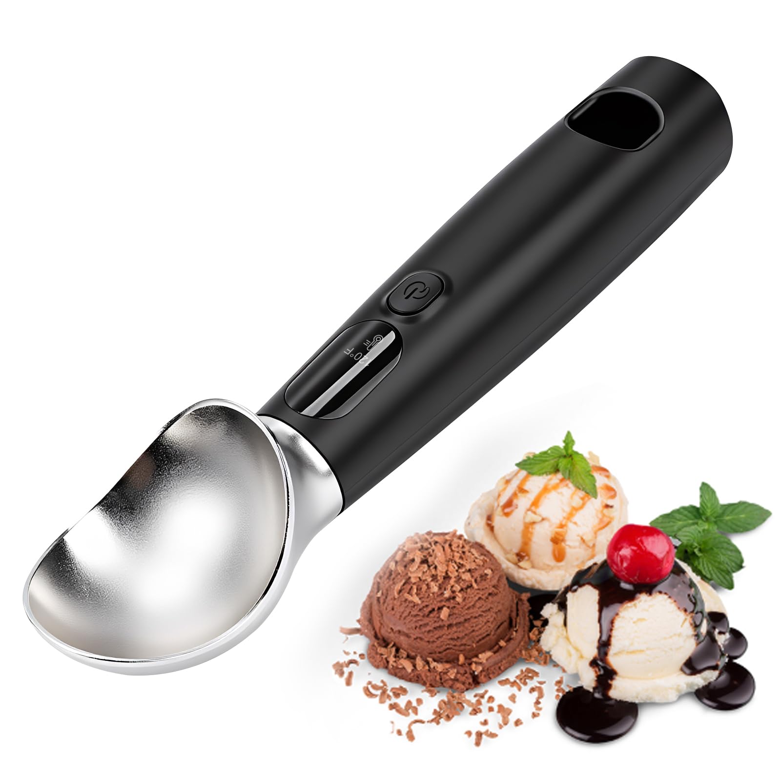 Cuillère à Crème Glacée Chauffante avec 3 Niveaux de Chaleur Réglables–120/140/160°F,Rechargeable Affichage LED,pour Crème Glacée Dure et Plus Encore(Noir)