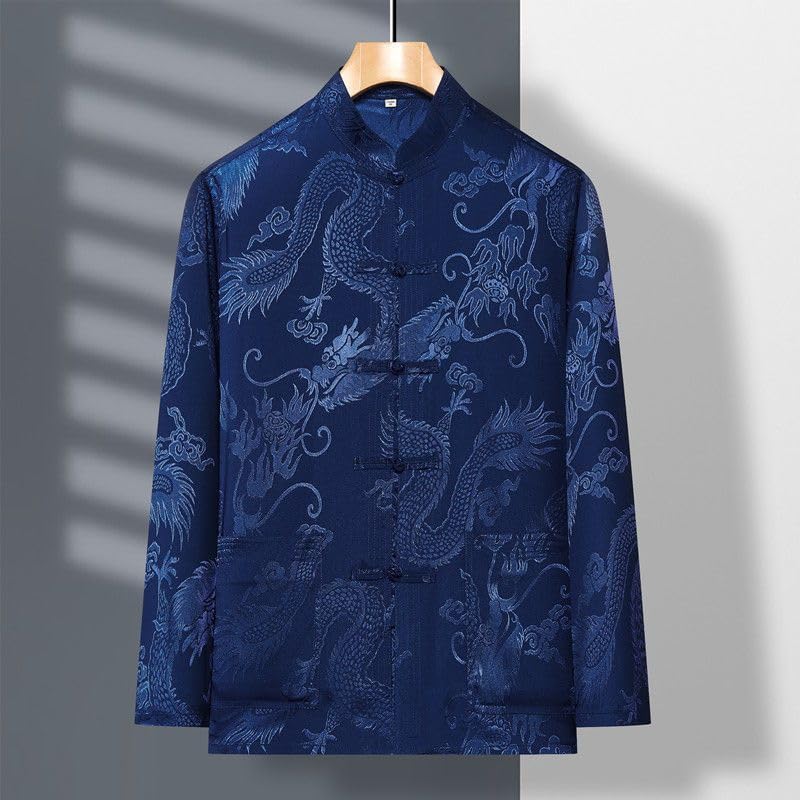Camisa de seda de hielo para hombre con sofisticado cuello mandarín 5