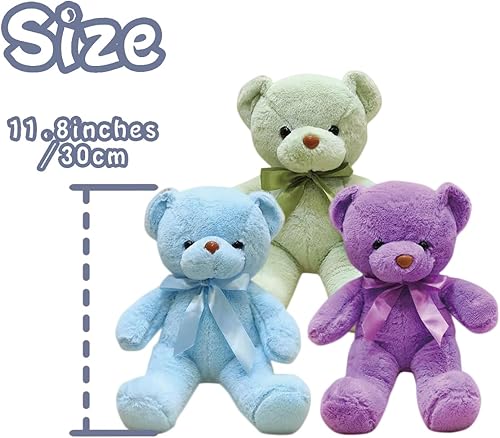 Miniatura 2 de Galatee 3 piezas de oso de peluche de 11.8 pulgadas, bonito oso de peluche azulverdemorado para niños, regalos para niñas y niños
