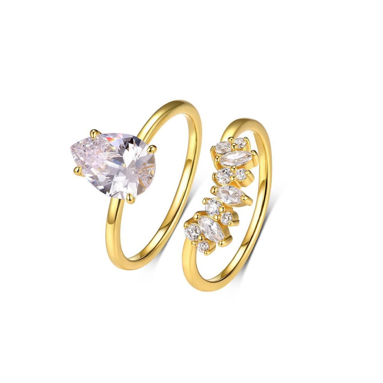 Anillo de oro para mujer, oro blanco, 2 unidades con moissanite de 2 quilates, anillo de boda, apilable, oro real
