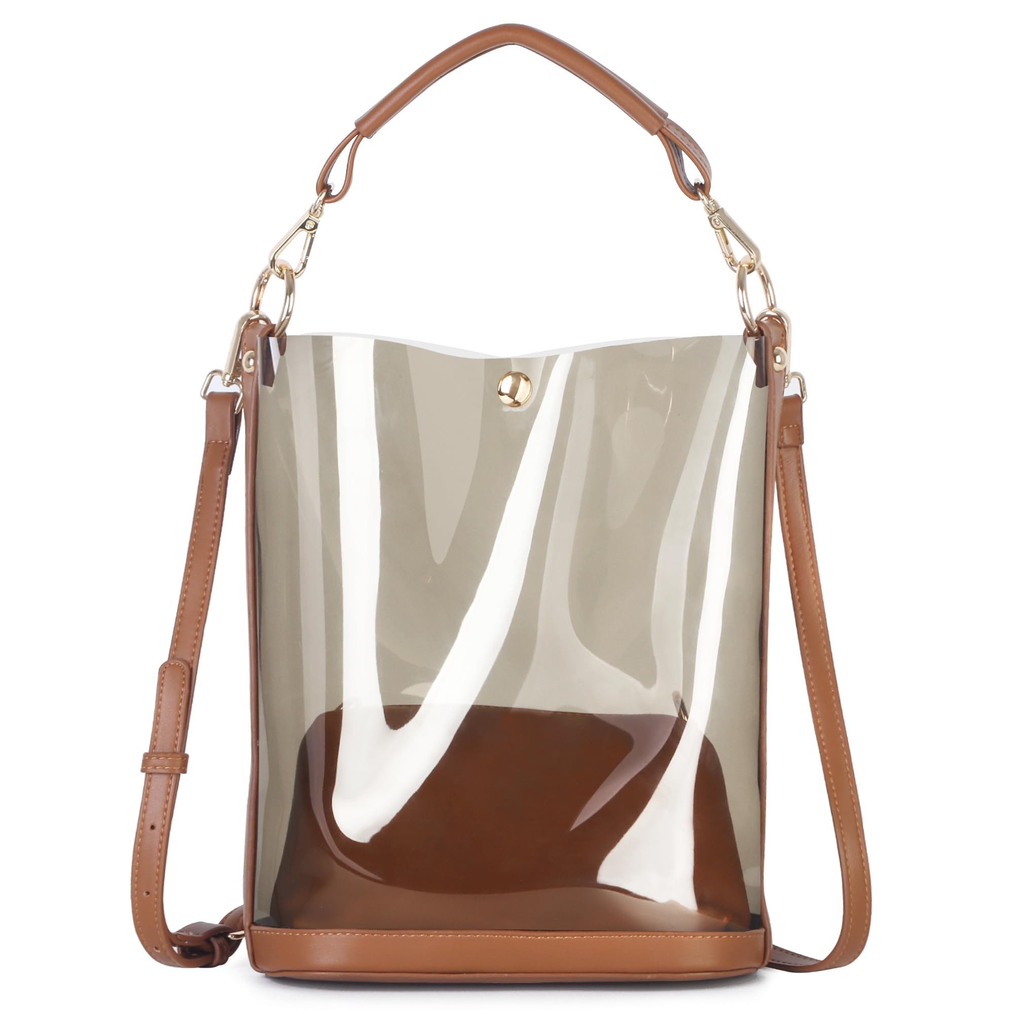 KOOIJNKO Semi-Clear Handbags, Jelly Transparent Clear Beach Shoulder Bag, 2 in 1 Bag