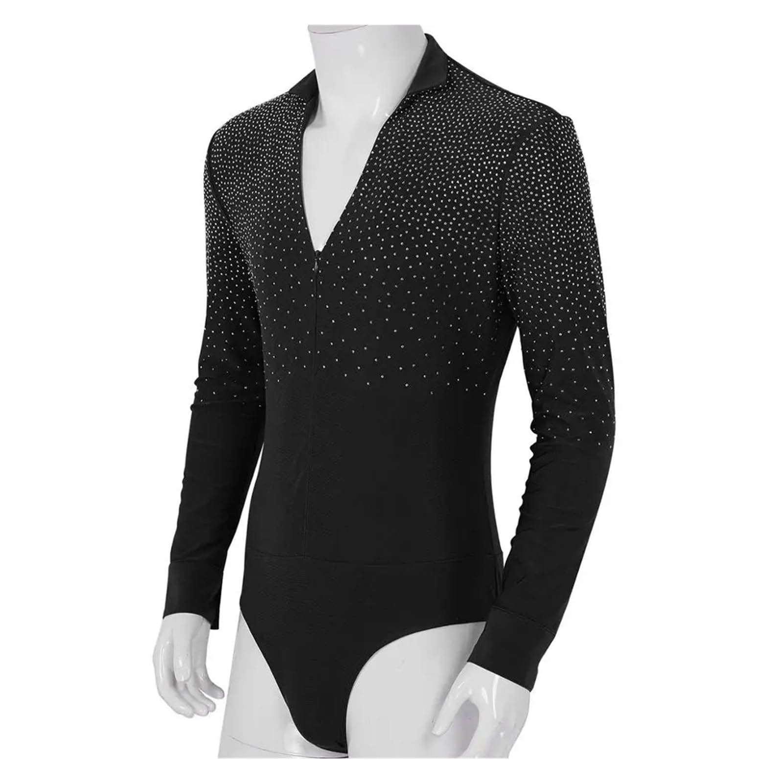 Vestiti da Ballo Latino Camicia da ballo da uomo con scollo a V Camicia da ballo da uomo con scollo a V Abiti da ballo latino da ballo Competizione professionale Abbigliamento da ballo(Black,L)