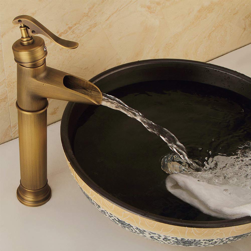 Rubinetto Bagno Miscelatore A Cascata Lavabo, Rubinetto Retrò Monocomando Nero Per Acqua Calda E Fredda, Rubinetto Per Lavabo Monoforo In Ottone, Adatto Per Wc E Bagno, Valvola In Ceramica
