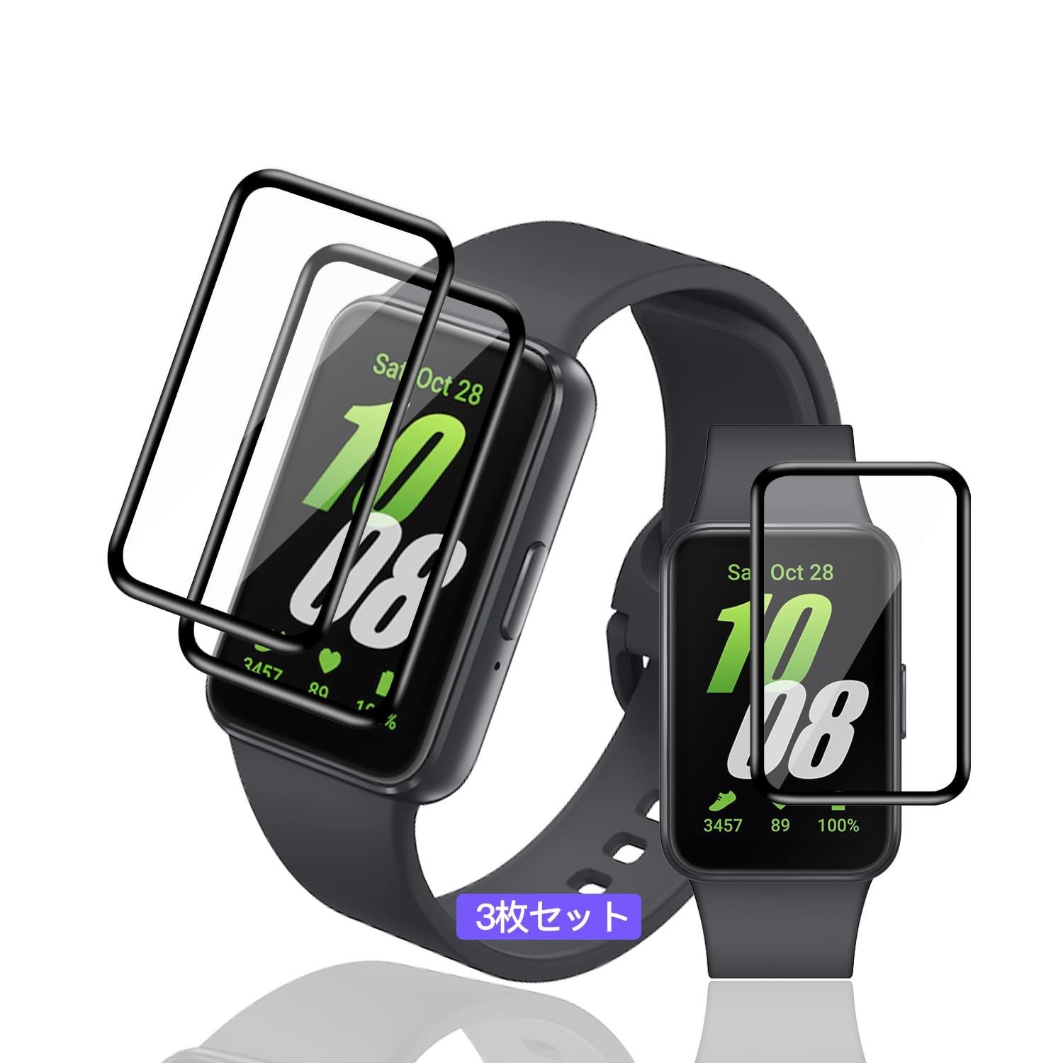 用 Galaxy Fit3 フィルム 1.6インチ PET複合材 炭素繊維 3D…