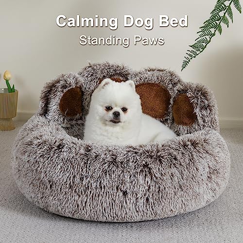 Jiupety Round Hundebett Flauschig von Pfote Form, Donut Hundebetten, Hundebett Kleine Hunde Größe 66cm, Dog Bed Bequem und Weich, Hundebettn Waschbar, Grau