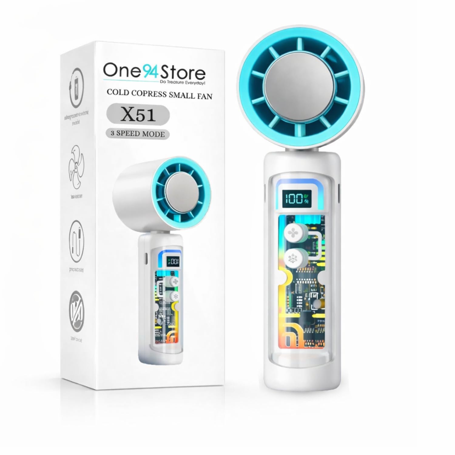 One94Store Mini Handheld Turbo Fan | 5 Speed & 2 Cooling Modes, Digital Display, Type-C Fast Charging, Portable High-Speed Cooling Fan for Travel, Office & Outdoor (Blue)-image-22