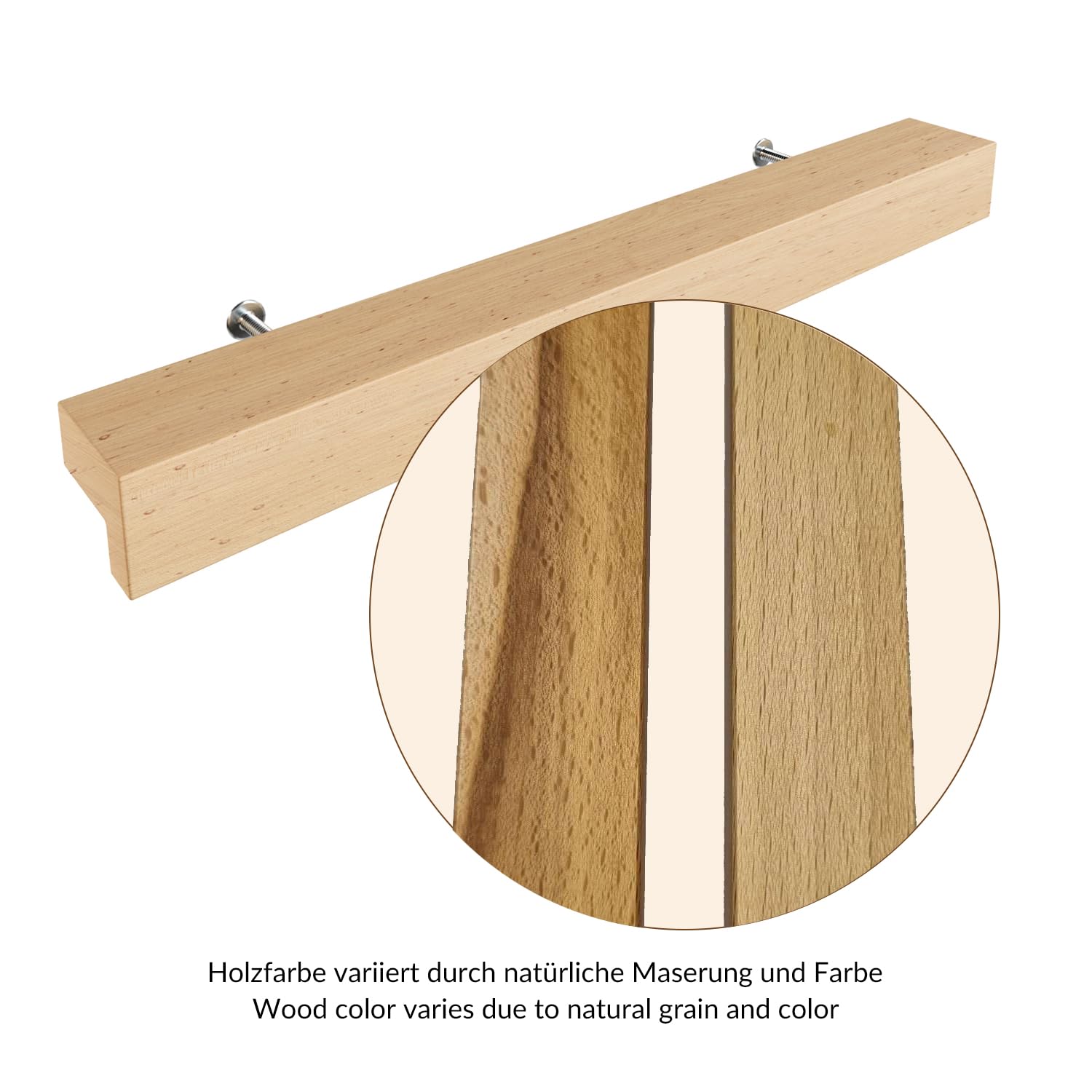 Sossai tiradores de madera de haya | GAH01 | distancia entre agujeros 128mm, longitud 188mm, 10 piezas