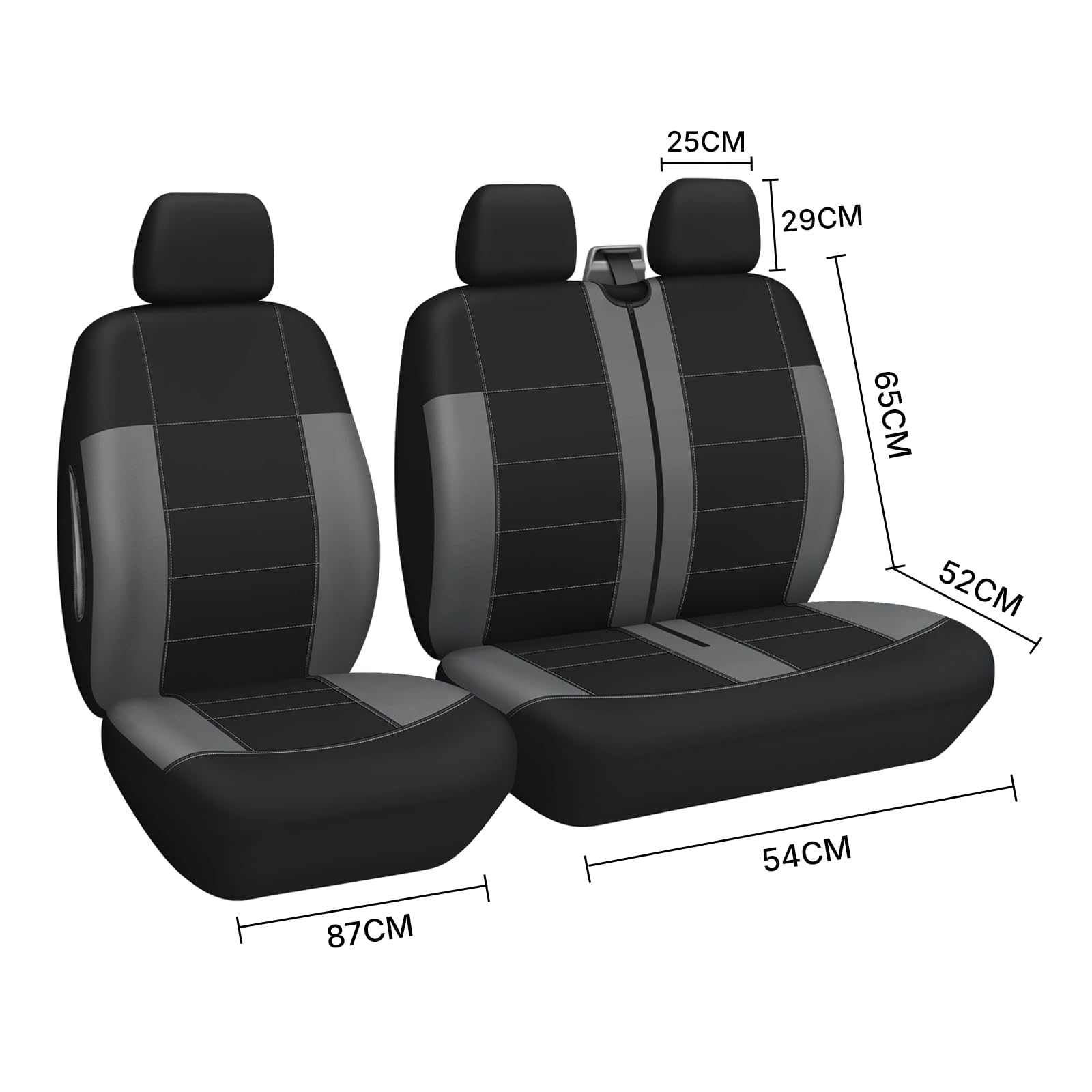 AUTOYOUTH Lot de 2 + 1 housses de siège de camionnette, style ethnique rétro Baja, rembourrées, triple couche, imperméables, compatibles avec airbag universel, gris/noir