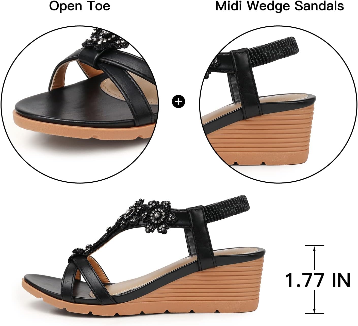 TEMOFON Women's Low Wedge Heels Summer Dressy Platform Sandals Elastic Ankle Strap Open Toe Flower Shoes - Image 5