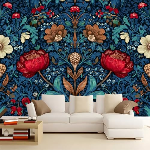 Colorful Papel pintado fotográfico 300 x 210 cm - No tejido Estilo Artístico Hermoso Floral 3D Mural Decoración de pared Póster Imagen para dormitorio Sala de estar Fondo de TV