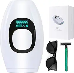Remoção de pelos IPL, depilação a laser em casa para mulheres e homens, 999.999 Flashes Dispositivo permanente de remoção de pelos nas pernas faciais e braços, linha do biquíni, branco