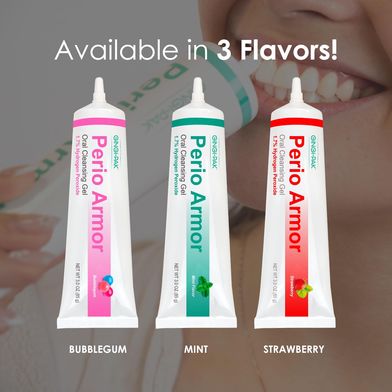GINGI-PAK Perio Armor 1.7% HP Oral Cleansing Gel for Healthy Gums and A White Smile - Boost Whitening & Freshness with This Non-Invasive Treatment, 3 oz, Bubblegum