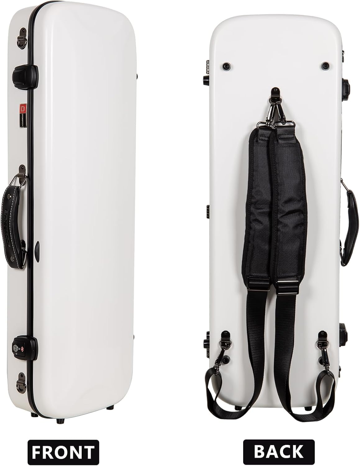 Crossrock CRF2020VMW-R - Custodia rettangolare in fibra di vetro, adatta per violino 4/4 a grandezza naturale, con scomparti per accessori, spallacci rimovibili, lucchetto TSA, igrometro, bianco latte