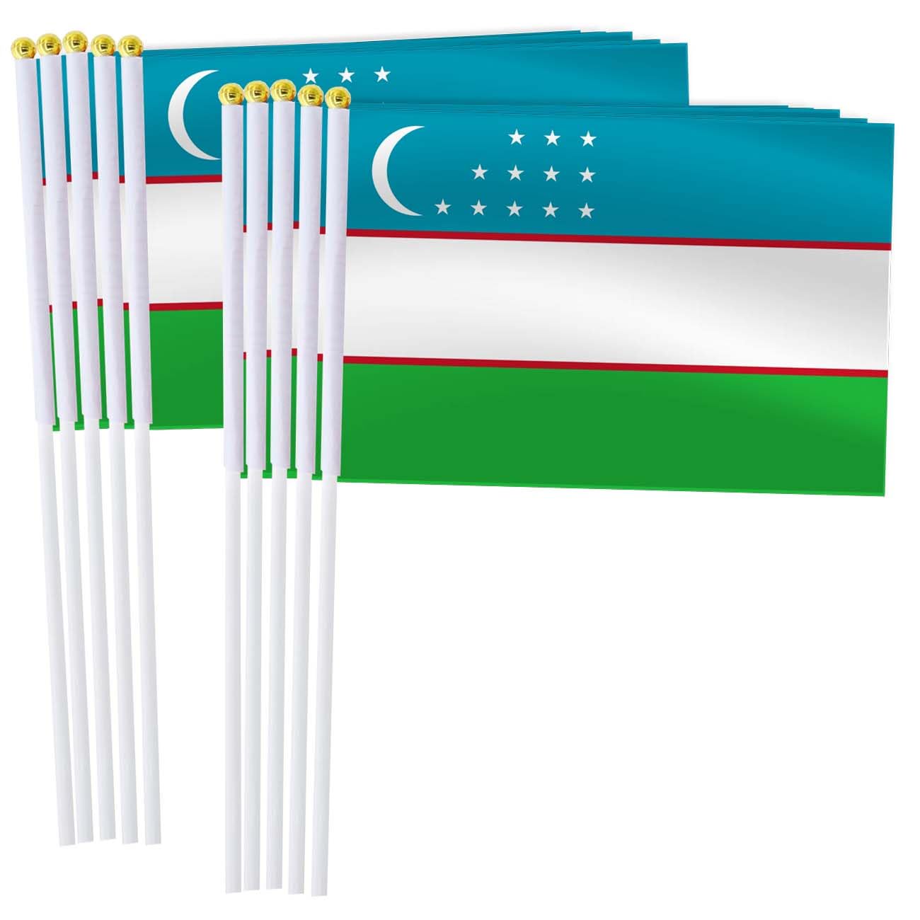25 Pack Uzbekistan Handheld Small Flag,Mini Uzbeks Hand Held Miniature Stick Decor