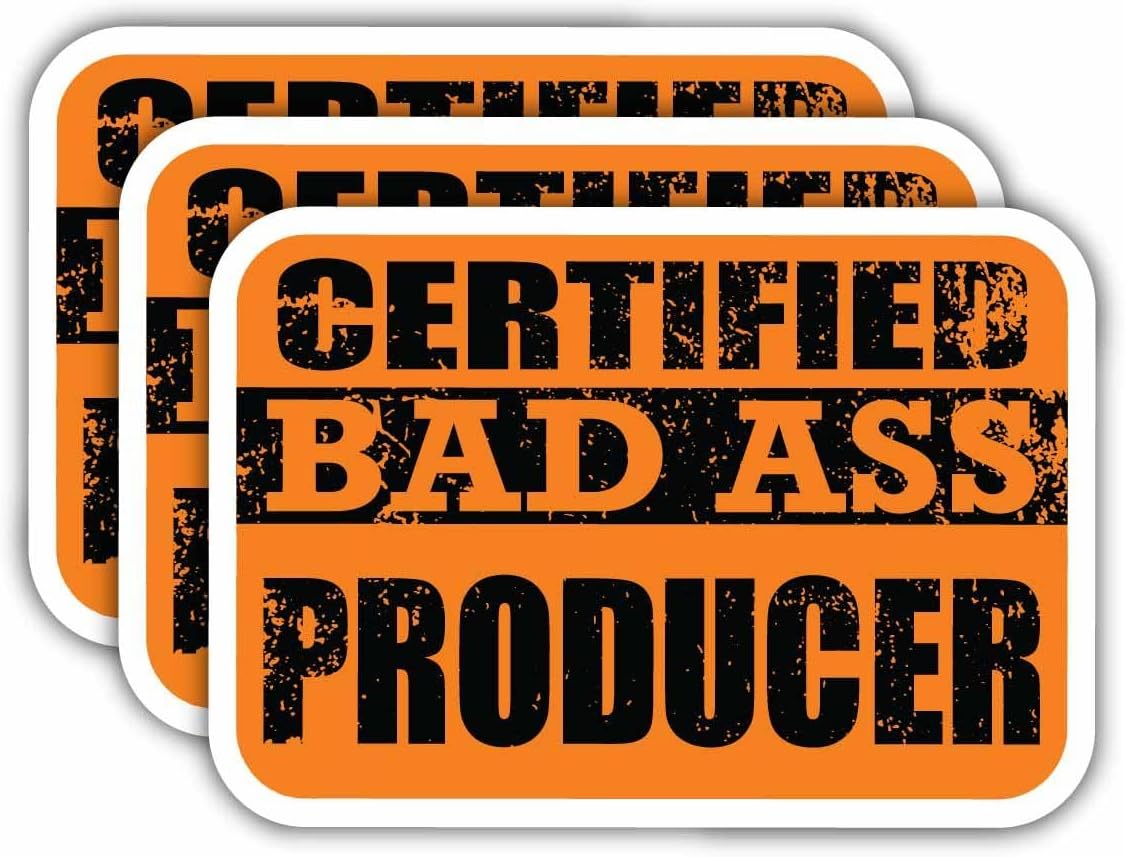 (x3) Certified Bad Ass Producer Magnets | Cool Funny Occupation Job Career Gift Idea | Magnet Decal for Fridges, Toolboxes, Lockers, Helmets, Hard Hats