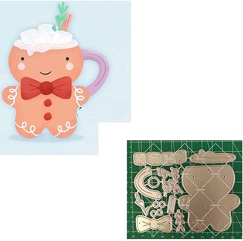 Miniatura 3 de Taza de pan de jengibre de Navidad troquelada de metal, taza de pan de jengibre de Feliz Navidad, troqueles de corte de lazo, plantillas de corte de