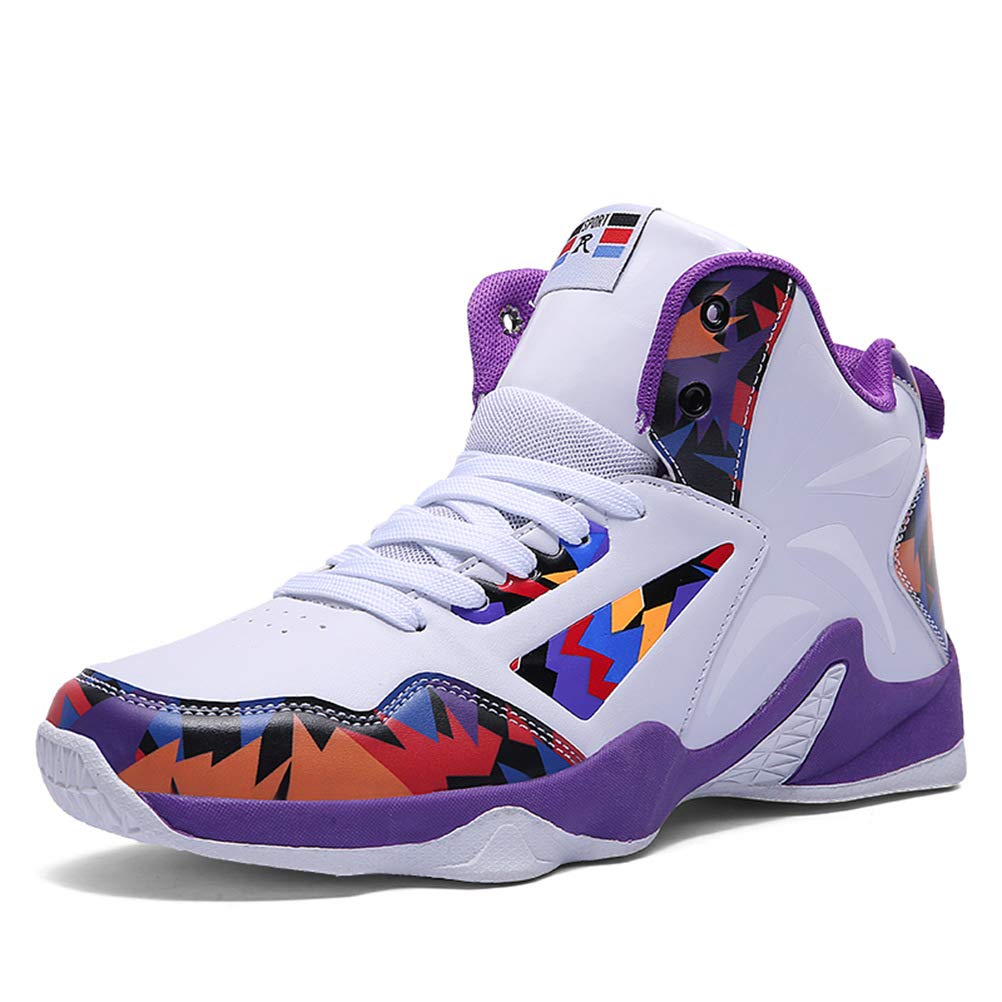 WILTENA Womens Fashion Anti-Slip Basketball Shoes Mens Lifestyle Sports Running Sneakers Casual Walking Shoe White-Purple Size 9.5w/8m