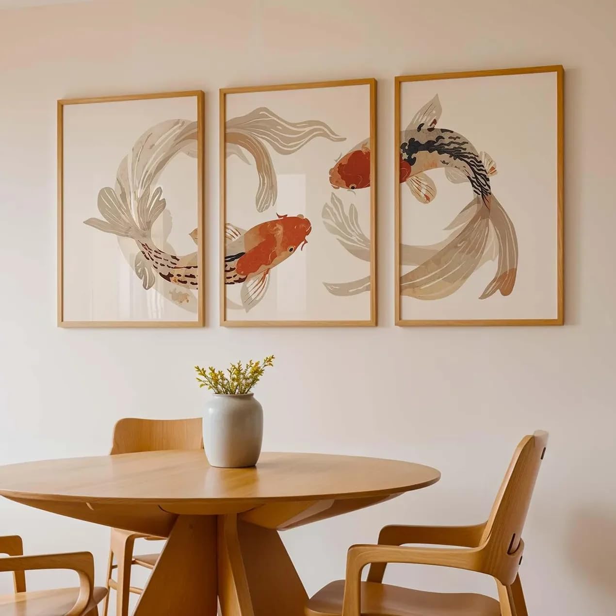 LTjiajuypd Koi Fish Triptych Wall Art Japanese Minimalist Poster Neutral Beige Zen Wall Decor Canvas Paintings for Room Decor(50x75cm-3Pcs)