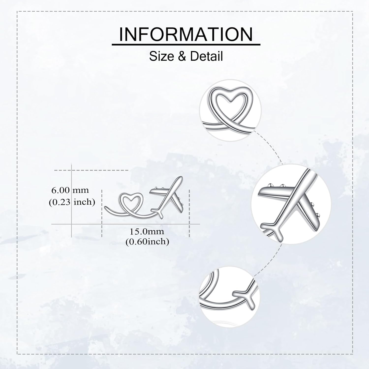 URONE Airplane Earrings 925 Sterling Silver Heart Airplane Stud Earrings Aircraft Jewelry Gifts for Women Men - Image 5