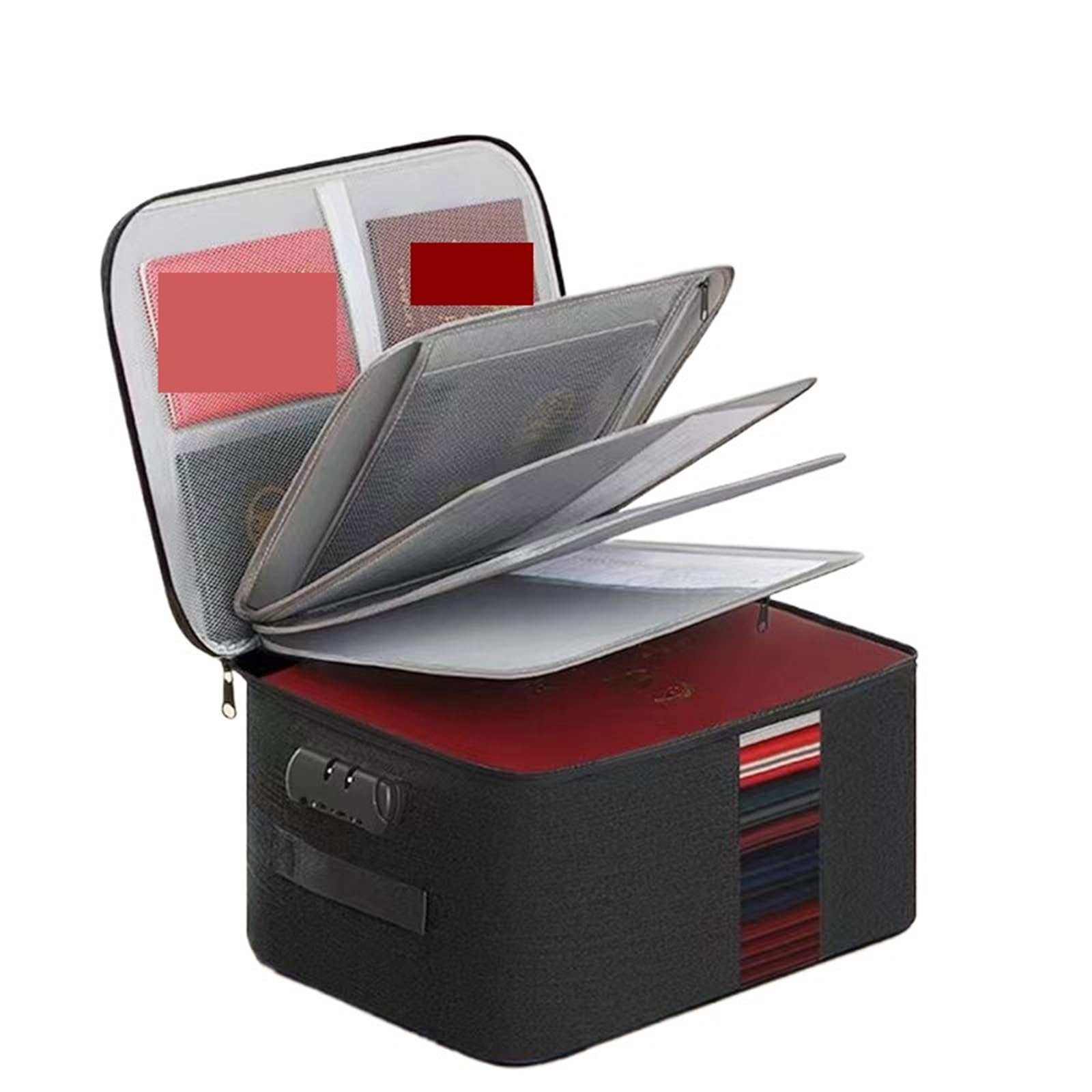 Borsa for documenti di grande capacità for for password multistrato for organizzare accessori for borse Per Domestico(5LayerBlack withlock)