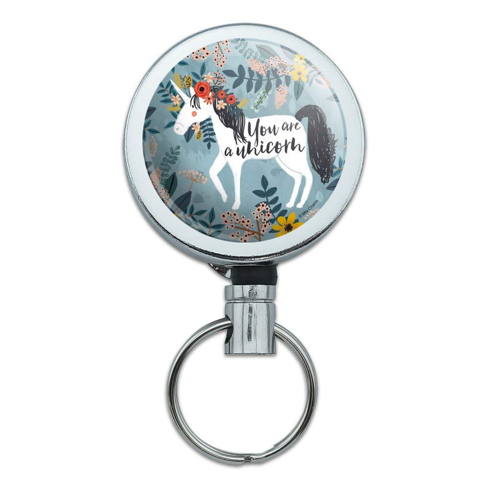 You are a Unicorn Unique Flowers Heavy Duty Metal Retractable Reel ID Badge Key Card Tag Holder with Belt Clip