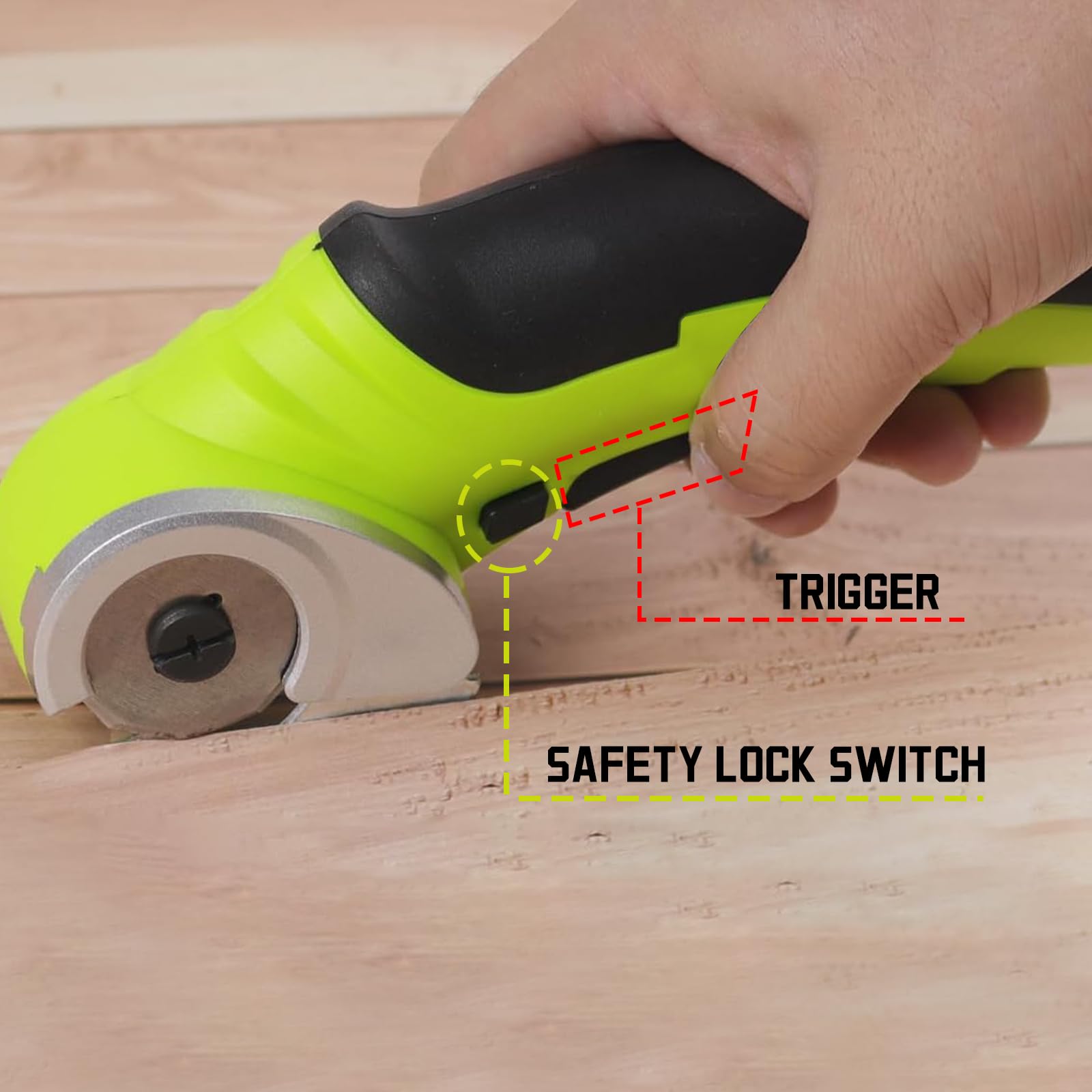 Ciseaux Électriques Sans Fil avec Lame, Coupe-Rotative per Tissus et Textiles, Mini Cutter Couture avec Batterie Intégrée, Couper Tranchantes pour Tapis, élagage, Plastique, Carton, Cuir, Vert