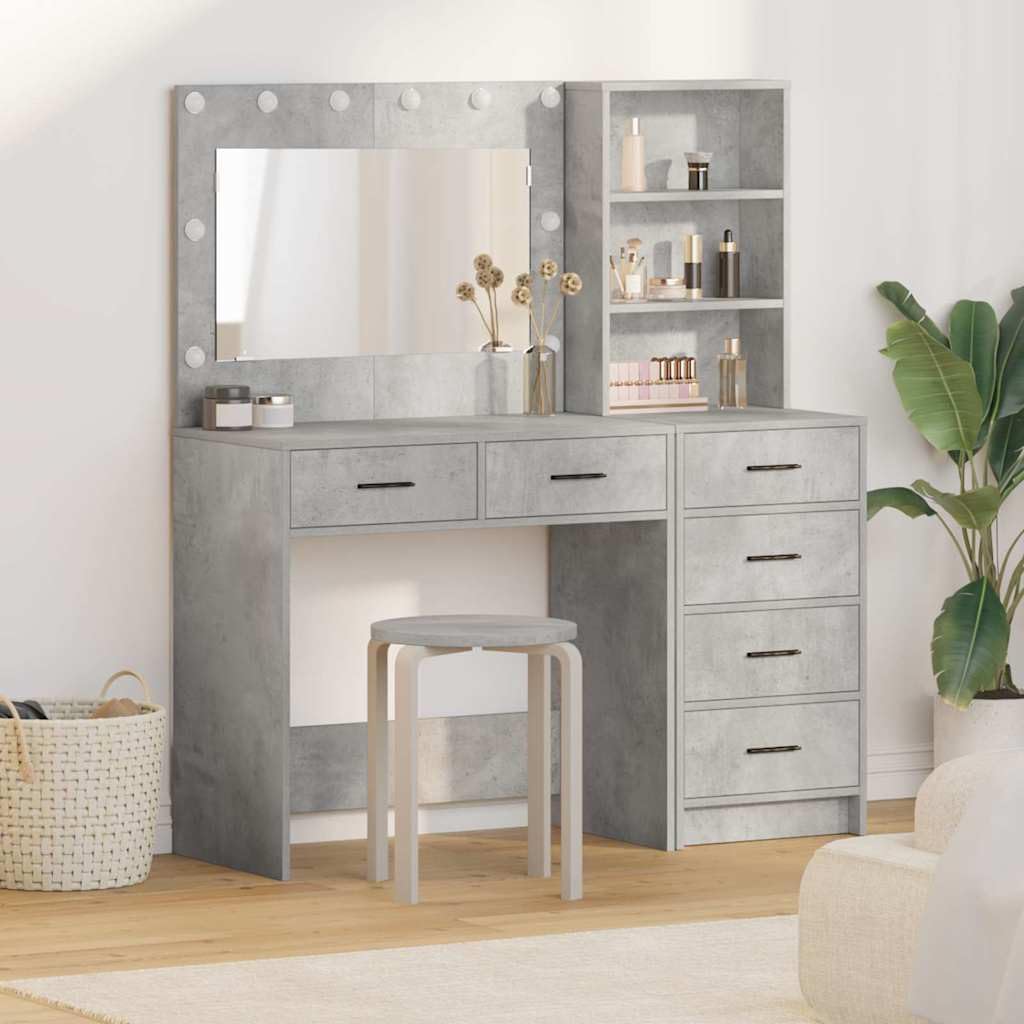 vidaXL Tavolo da Trucco Grigio 78.5 x 41 x 135 cm Legno Multistrato, Toeletta da Camera, Moderna, con Ampio Spazio, Mobile ergonomico, Tavolo Decorativo, Organizer, Specchio LED
