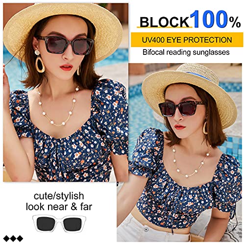 MARE AZZURO Bifocal Reading Sunglasses Women Trendy Large Square Readers Sunglasses 1.0 1.5 2.0 2.5 3.0 3.5 4.0 (Leopard, 3.00)2