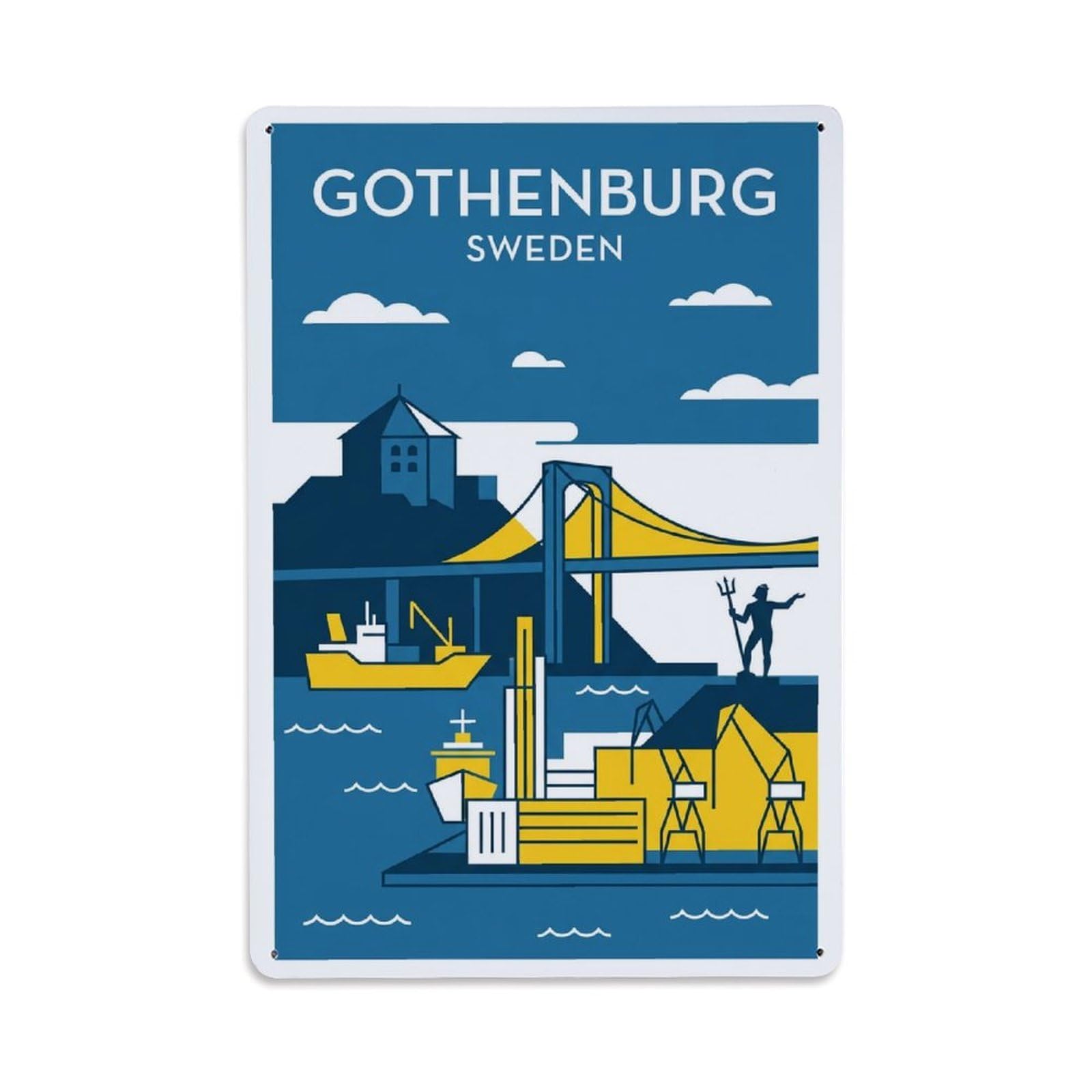 Vintage Travel Gothenburg Sweden Minimalist Metal Tin Sign Plaque Wall Decor for Cafe, Club Bar, Office, Home Garden Metal Poster 8x12Inch