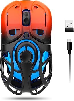 Wireless Gaming Mouse Up to 10K DPI, Tri-Mode 2.4G/BT5.0/USB-C Wireless Mouse, 7 Programmable Buttons, RGB Backlit, Rechargeable Ergonomic Computer Mice for PC/Mac/Laptop Gradient Orange