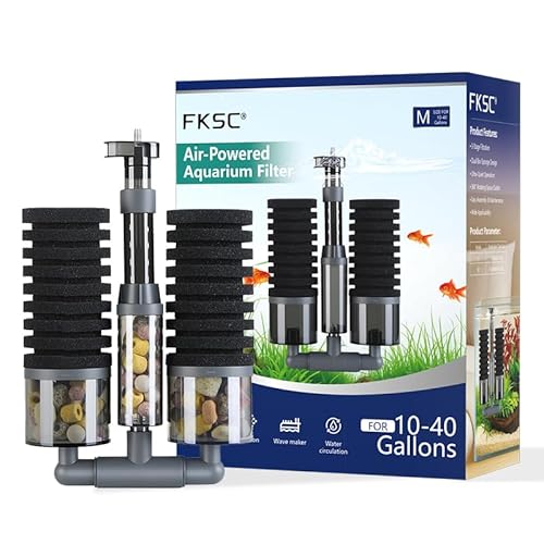 FKSC Dual Sponge Aquarium Filter, Air-Powered, 15–40 Gal – Ultra-Quiet Bio-Sponge Filtration | Freshwater & Saltwater | Easy Setup