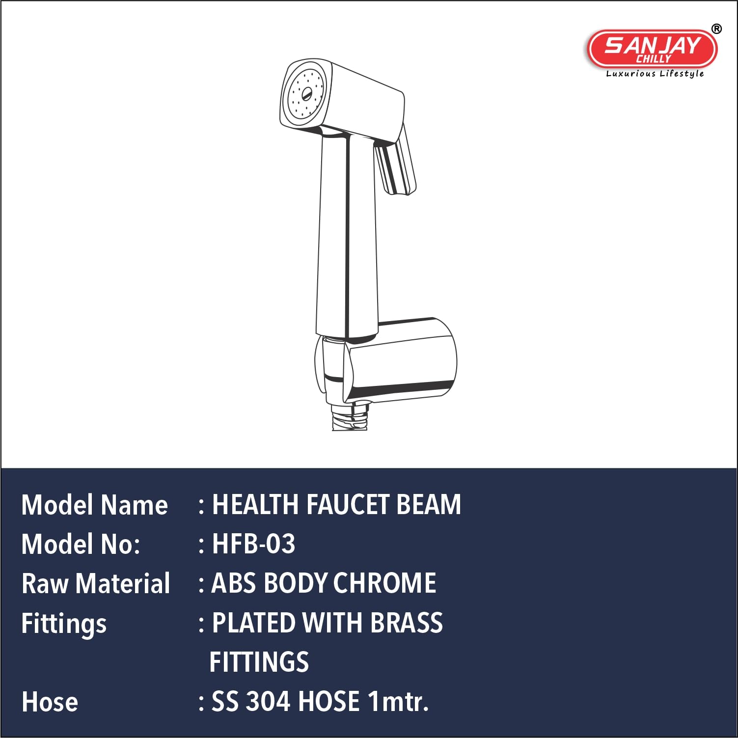 Sanjay Chilly Health Faucet Beam Jet Spray for Toilet ABS Body Stainless Steel 304 Grade High Pressure Water for Bathroom 1 Meter Flexible Hose Pipe and Wall Hook Chrome Finish 1