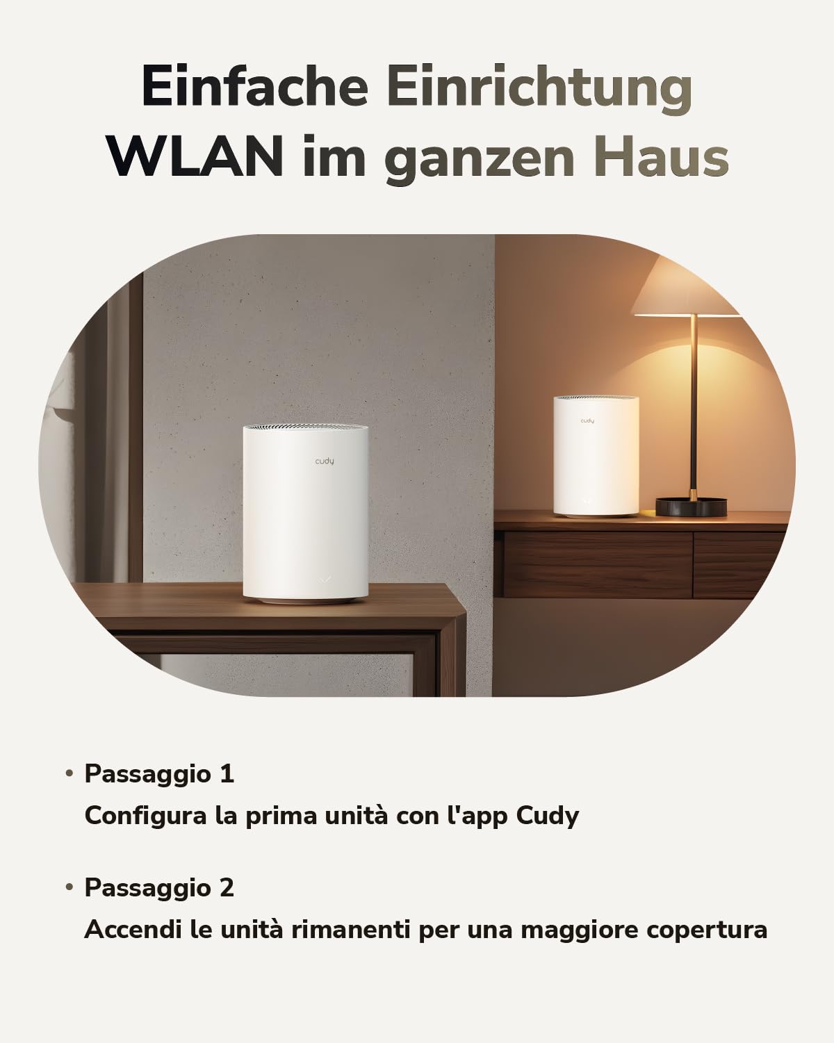 Cudy Dual Band BE3600 WiFi 7 Sistema Mesh Wi-Fi, 3,6 Gbps 160 Mhz, copertura fino a 4.800 mq, 3 porte Gigabit, compatibile con Multi-VPN, controllo APP Cudy (M3600, confezione da 2)