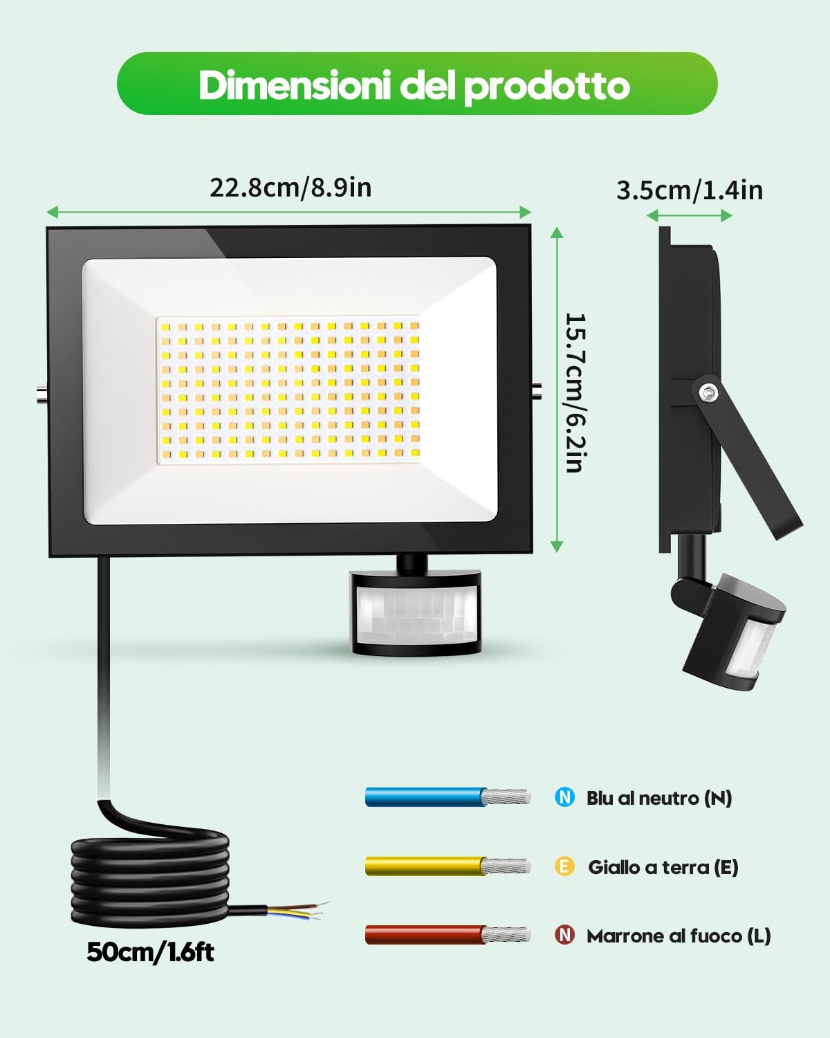 Sararoom Faretto Led da Esterno con Sensore di Movimento 100W 10000LM Faro Led con Telecomando, IP65 Impermeabile Luce di Sicurezza per Garage Cortile Giardino, 160Leds 3000K/4500K/6500K Regolabile
