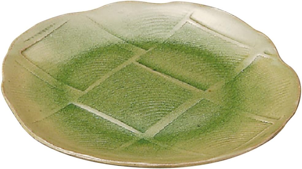 Yamasita Craft 18706-188 Green Ash Glaze, Flower Shape 6.5 Plate, 8.0 x 8.0 x 0.8 inches (20.4 x 20.4 x 2 cm)