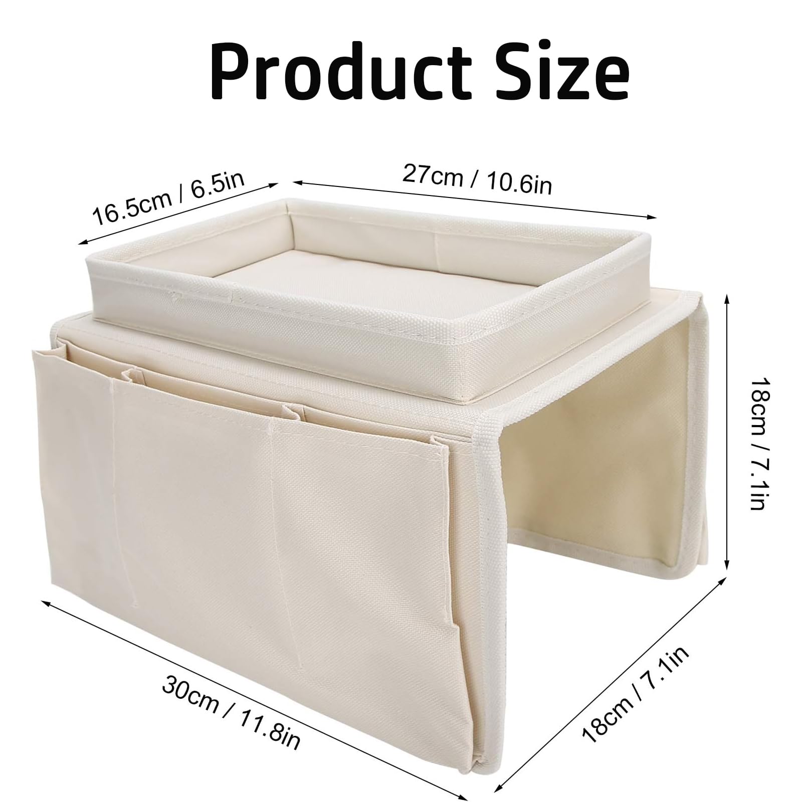 Techchii Sofa armleuningen, organizer, multifunctioneel bankdienblad, armleuning, antislip en meerdere vakken, biedt ruimte voor dranken, mobiele telefoons, tijdschriften, boeken en snacks (beige
