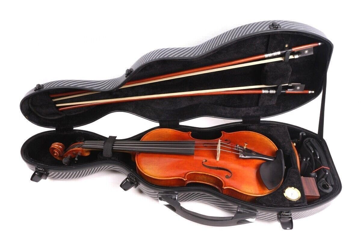 Estuche de violín de tamaño completo 4/4 de fibra de carbono a rayas o caja de violín cepillada, funda ligera y colorida con correa fuerte (rayas negras)