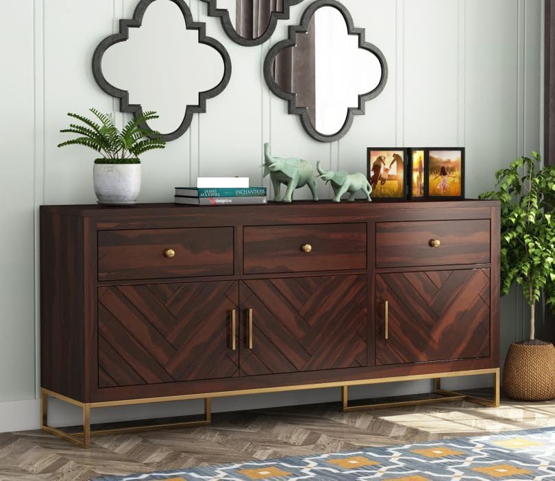 Image of Solid Sheesham Wood Wooden Chest of Drawer with Storage (Justin)