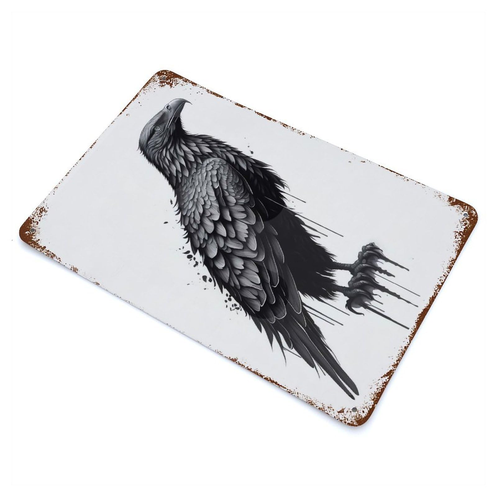 Decorative Tin Sign with Vector Eagle Design 11.8"x7.9", for Basement, Hobby Room And Garage Decor, Rustic Home Decor