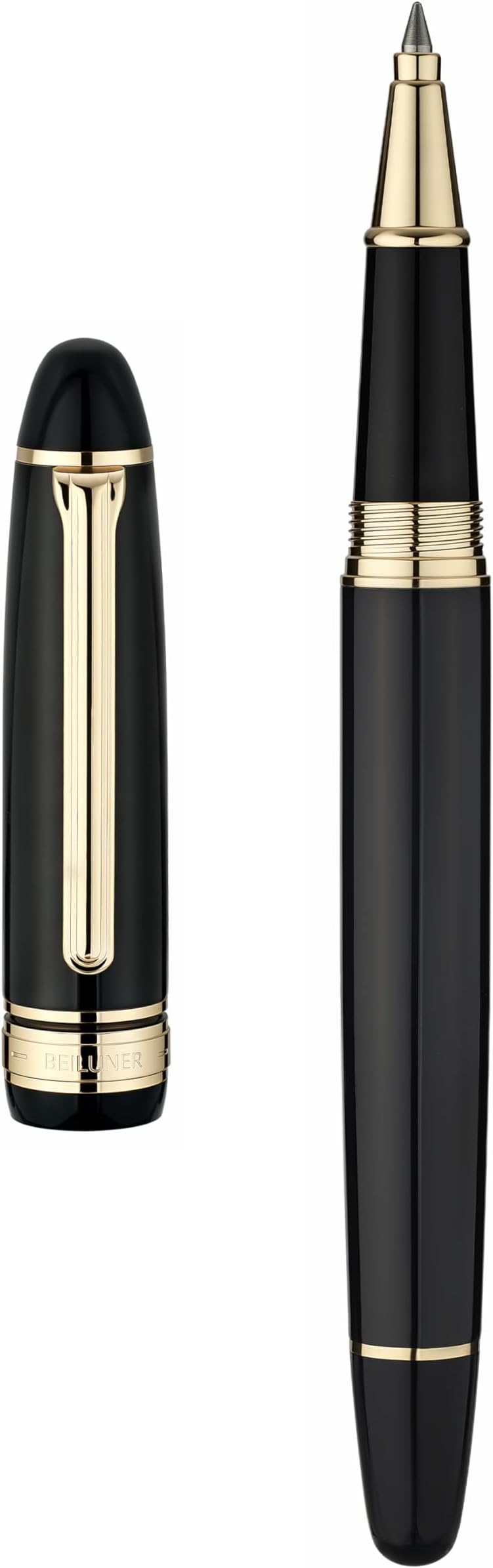 BEILUNER 319 Piano Black Lacquer Rollerball - Stunning Luxury Pen with 24K Gold, Heavy, Schneider Black Ink Refill, Best Gift Set for Men & Women, Professional, Executive Office, Fancy Classic Pens