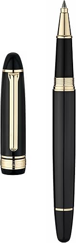 BEILUNER 319 Piano Black Lacquer Rollerball - Impresionante bolígrafo de lujo con oro de 24 quilates, pesado y repuesto de tinta negra Schneider, el