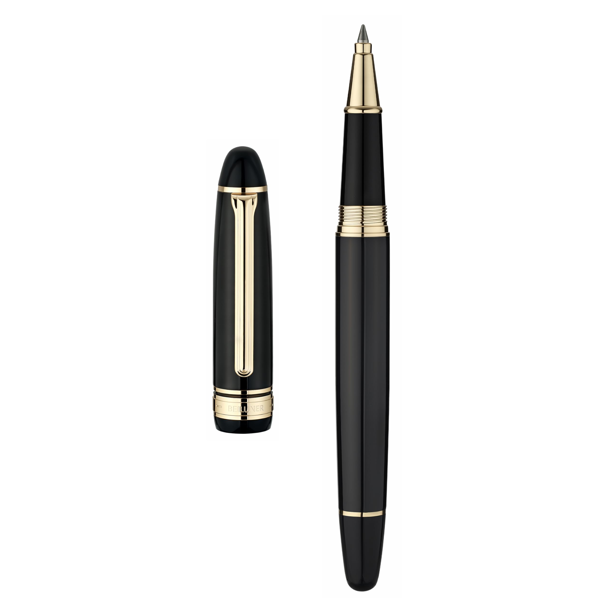 BEILUNER 319 Piano Black Lacquer Rollerball - Stunning Luxury Pen with 24K Gold Heavy Schneider Black Ink Refill