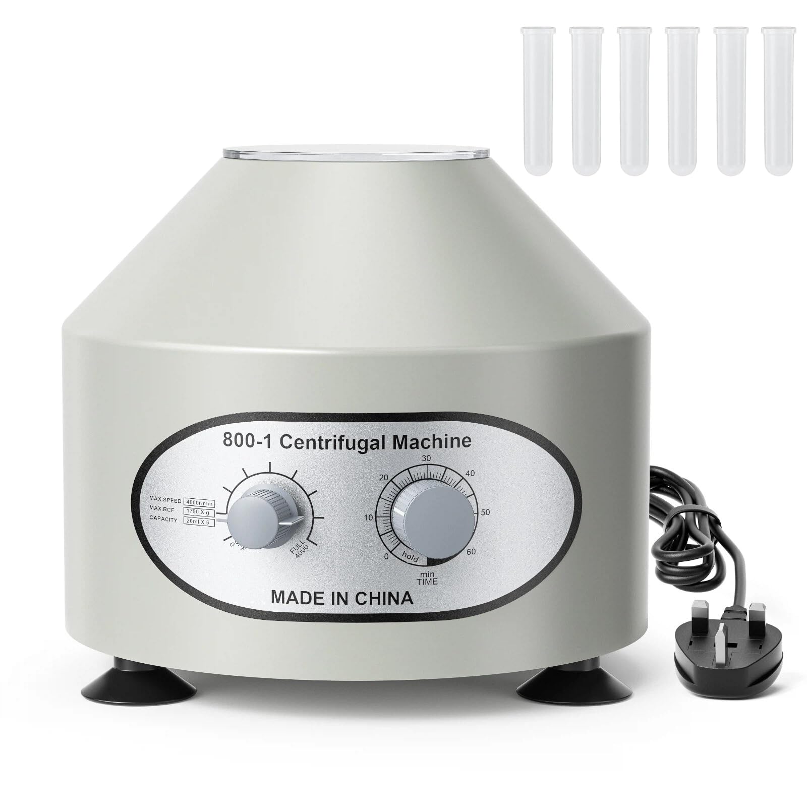 Centrífuga de Laboratorio 4000RPM – Máquina con 6 * 20 ml, Dos Perillas para Velocidad y Temporizador, Base Antideslizante – Para uso Médico, Clínico, de Investigación, Industrial y Educativo | Temporizador 0-60 min, 6 Tubos de 20ml, Velocidad 4000rpm, Us