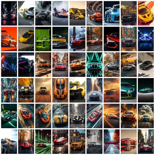 Image of Car Posters Gift Set of 54 (4 x 6 Inch) | | Vintage & Modern Car Wall Art Prints for Bedroom, Living Room, Office & Dorm Decoration